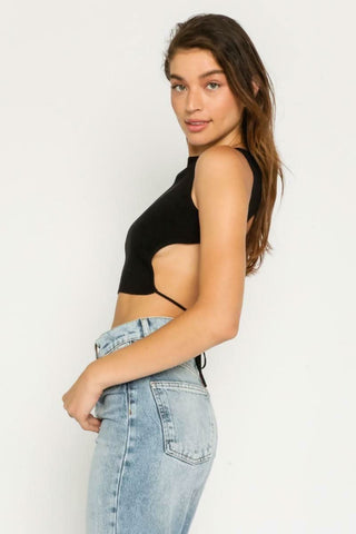 Feels Like Friday Black Backless Cropped Tank - Side View