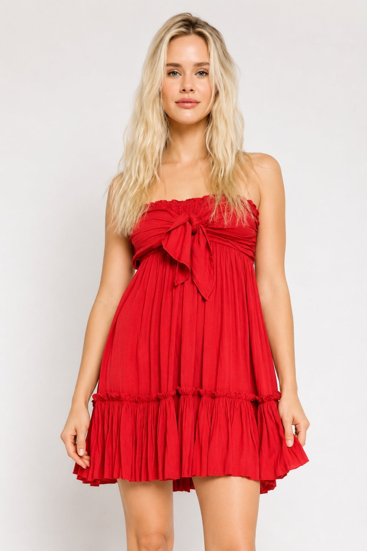 Olivaceous Canyon Sunset Bombshell Red Strapless Mini Dress - Size L