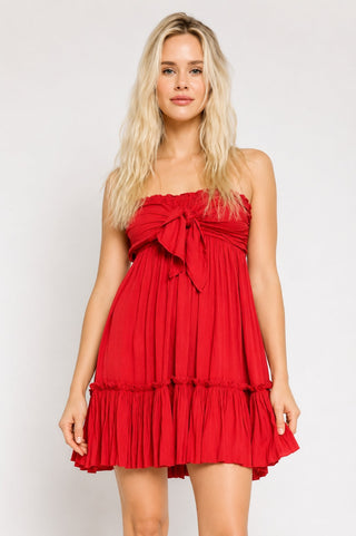 Canyon Sunset Bombshell Red Strapless Mini Dress - Front View