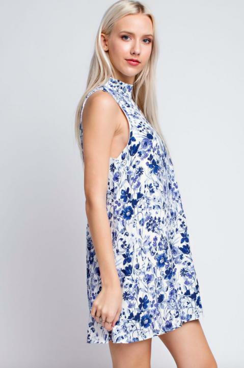 Blue and White Floral Mini Dress