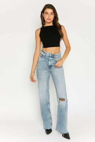 Feels Like Friday Black Backless Cropped Tank - Front View