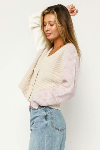 Cute Cardigan Sweaters - Lavender Colorblock Cardigan Sweater - Side View 