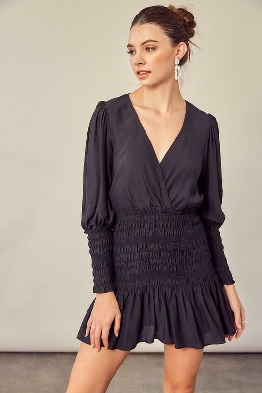 Black Wrap Dress - Smocked Long Sleeve Dress | Boho Pink Black Wrap Dress - Smocked Long Sleeve Dress | Boho Pink