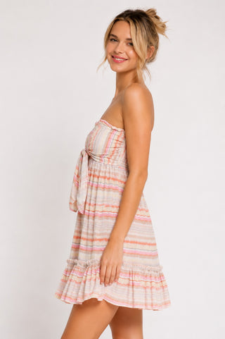 Canyon Sunset Blush Multi Stripe Strapless Mini Dress -  BohoPink