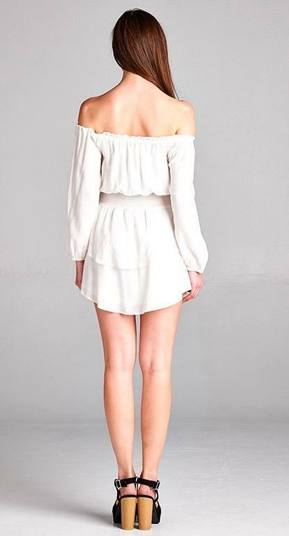 Just Wanna Have Fun White Off-the-Shoulder Tiered Dress -  BohoPink