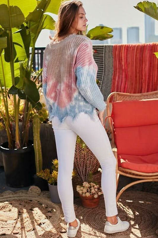 Easy Vibes Coral Tie-Dye Snag Sweater - Back View