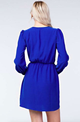 Hannah Royal Blue Long Sleeve Wrap Dress - Back View