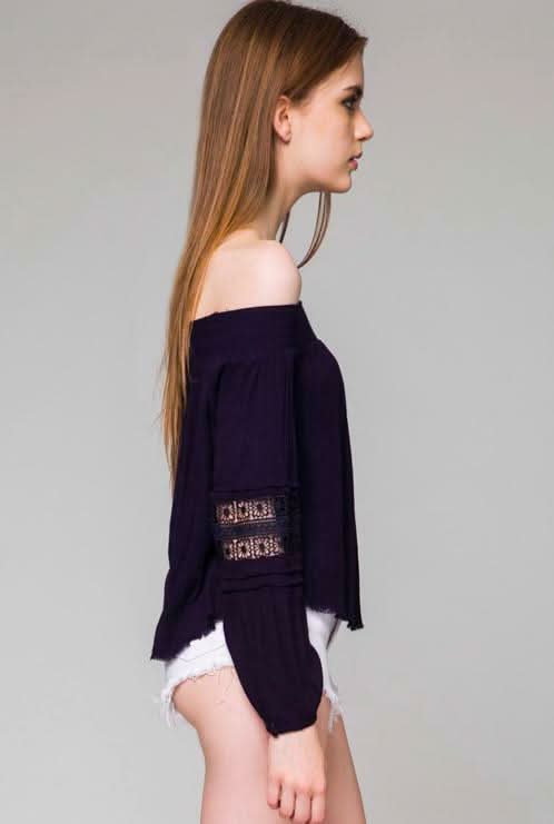 Navy Off-the-Shoulder Peasant Blouse