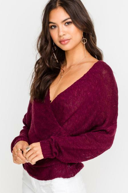  Burgundy Wrap Sweater