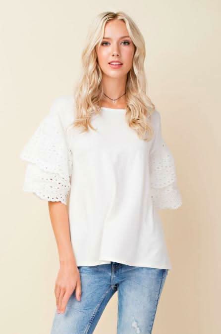 Lakeside White Eyelet Ruffle Sleeve Top -  BohoPink