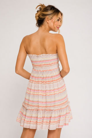 Canyon Sunset Blush Multi Stripe Strapless Mini Dress -  BohoPink