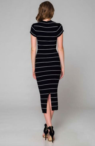 Black striped midi dress back view
