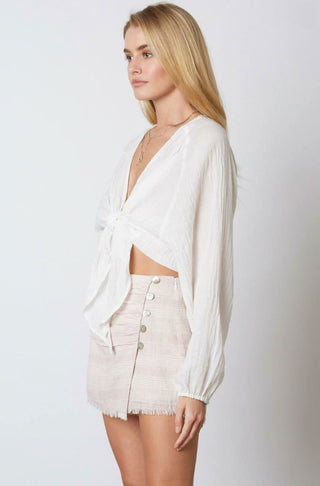 Stephanie Pink and White Striped Button-Front Skort - Side View