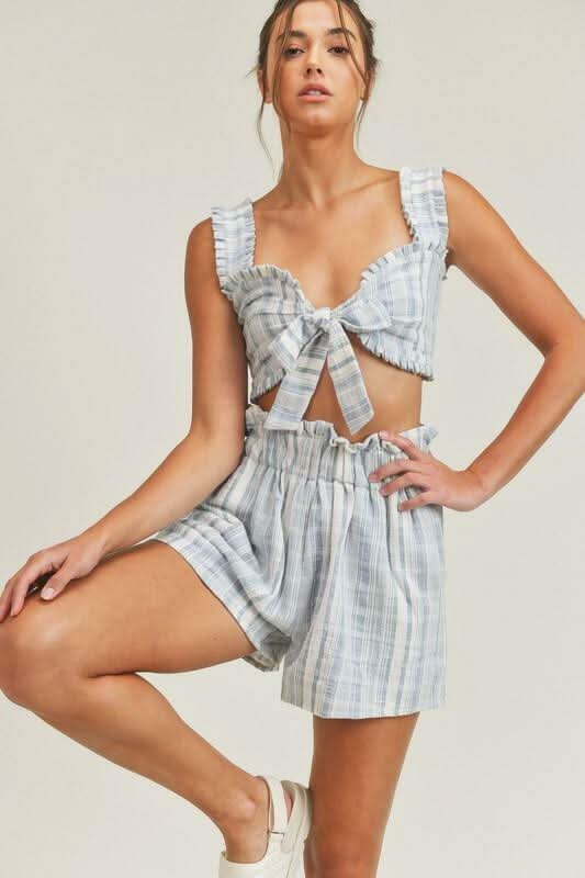 Beach House Blue and White Striped Two-Piece Romper -  BohoPink