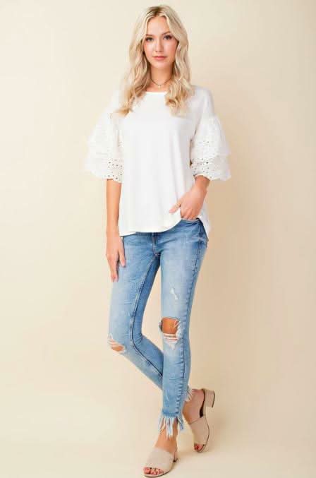Lakeside White Eyelet Ruffle Sleeve Top -  BohoPink