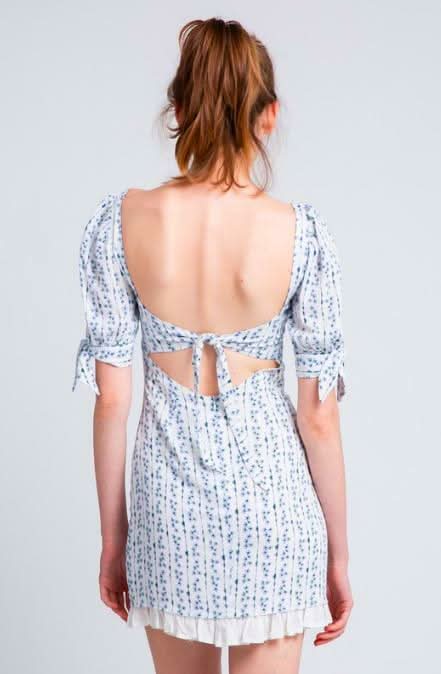 White Floral Print Puff Sleeve Mini Dress