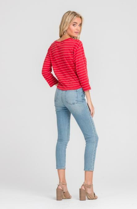 Red Stripe Tie-Front Top
