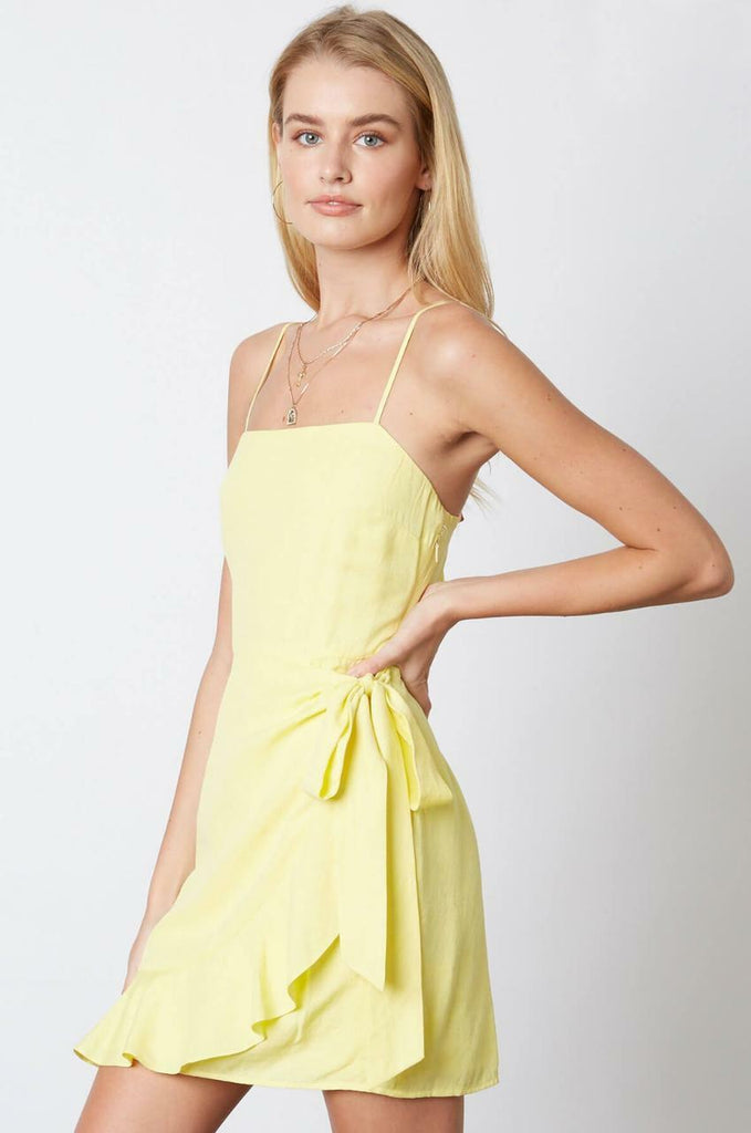 Laura Lemon Yellow Ruffle Wrap Mini Dress -  BohoPink