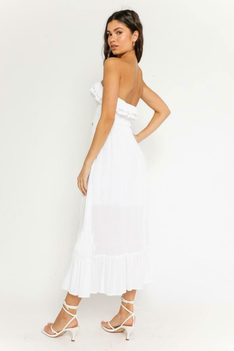 White Strapless Midi Dress 