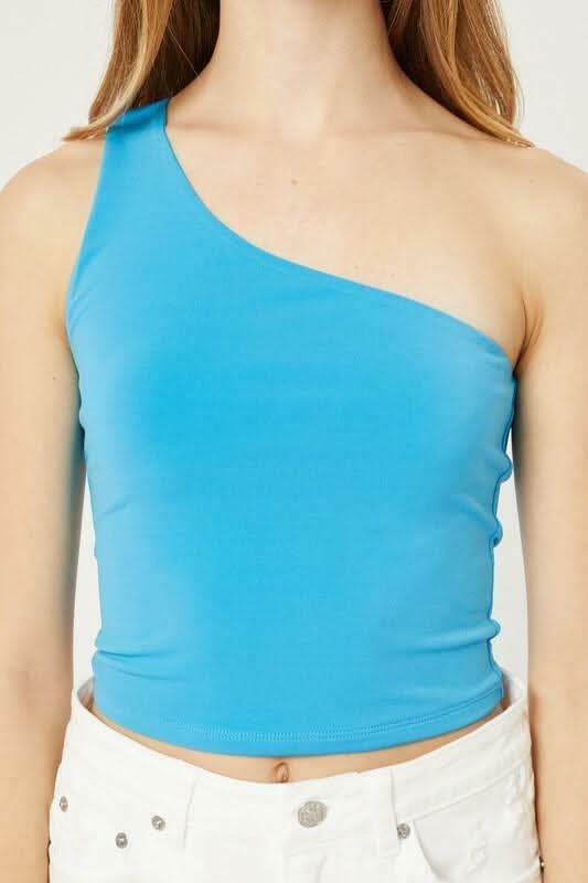 Elsa Turquoise Blue One-Shoulder Cropped Tank Top -  BohoPink
