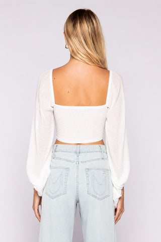 Je T'aime White Bubble Sleeve Crop Top - back view of a cute white crop top