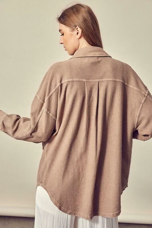 Good Time Dark Taupe Long Sleeve Button Down Top -  BohoPink