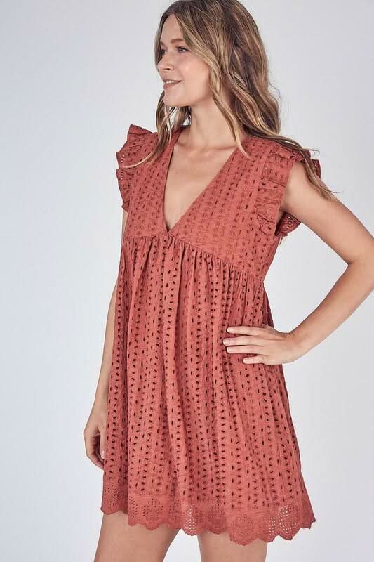 Mustard Seed Mustard Seed Rust Eyelet Romper Dress Womens S Terracotta Ruffle Boho Playsuit | Sz: S | Color: orange Mustard Seed Mustard Seed Rust Eyelet Romper Dress Womens S Terracotta Ruffle Boho Playsuit | Sz: S | Color: orange