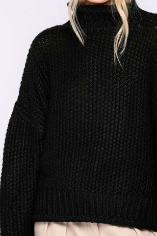 Yata Black Funnel Neck Knit Sweater - Detail View