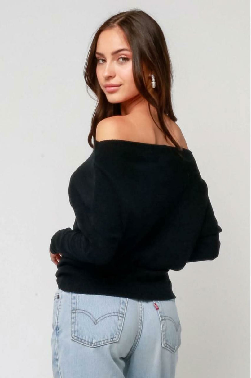 Black Off-the-Shoulder Dolman Sleeve Sweater -  BohoPink