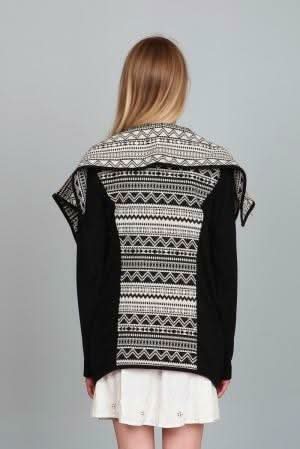 En Créme Black and White Aztec Jacket - Back View 