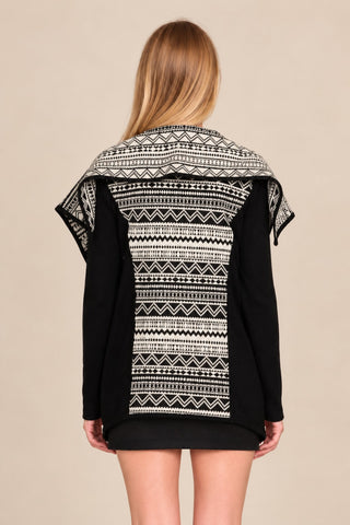 En Créme Black and White Aztec Jacket - Back View 