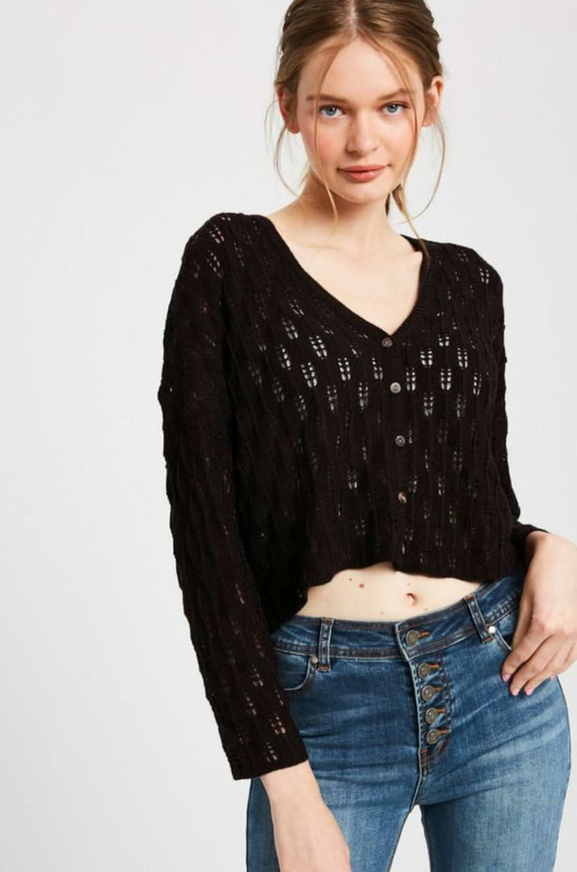 Womens Black Crochet Cardigan