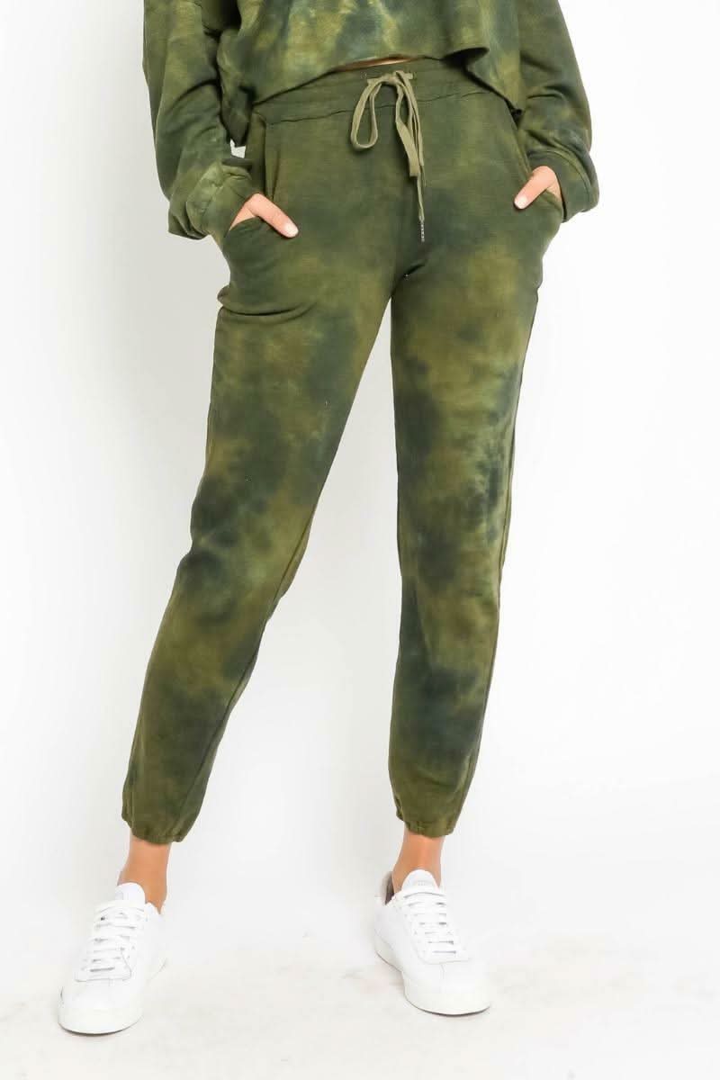 Just Go With It Olive Tie-Dye Drawstring Joggers -  BohoPink