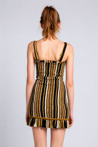 Ciao Bella Black and Gold Striped Smocked Mini Dress -  BohoPink