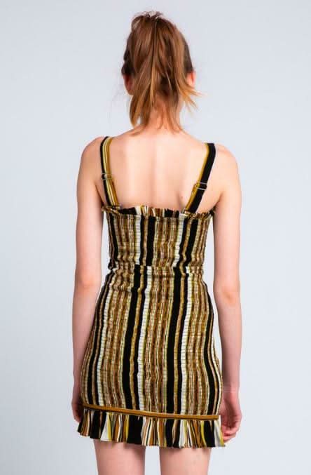 Ciao Bella Black and Gold Striped Smocked Mini Dress -  BohoPink