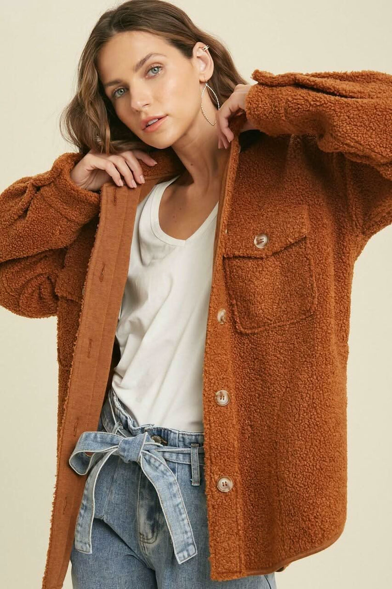 Hang With Me Gucci Brown Teddy Shacket -  BohoPink