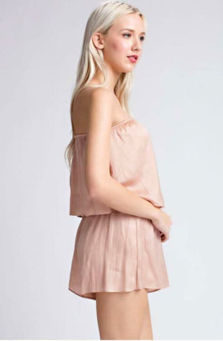 Gaea Champagne Blush Satin Strapless Romper side