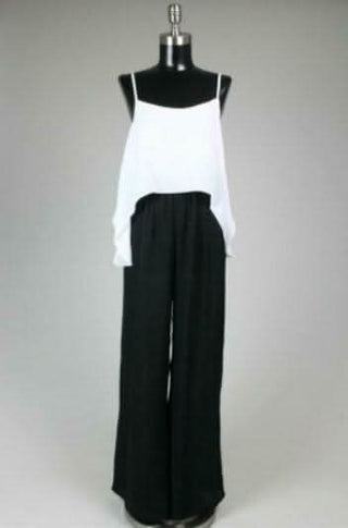Broadway Bound Black and Ivory Two Toned Jumpsuit - Front View