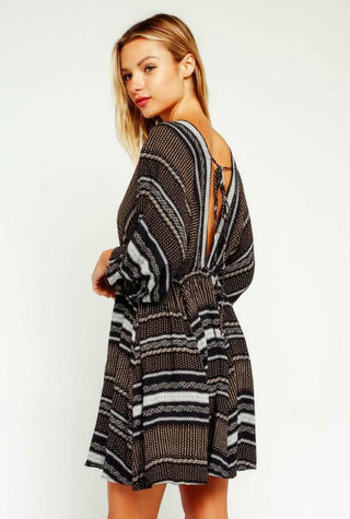 Rachel Line and Dot Black Print Swing Dress back view