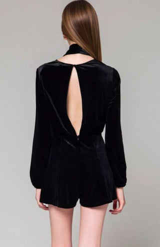 Alluring Elements Black Velvet Romper - back View