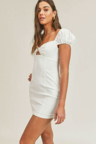 Athena White Cap Sleeve Bodycon Mini Dress side angle