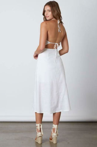 White tie-back backless midi dress back view