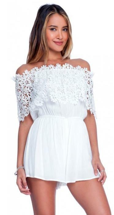 White Lace Off-the-Shoulder Romper