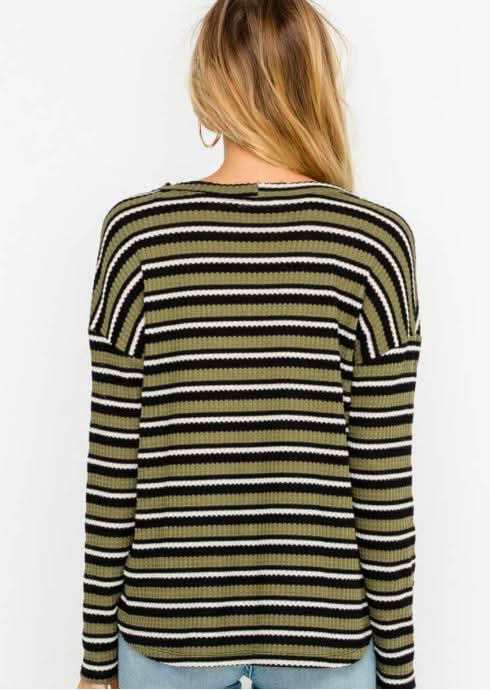 Girlfriend Olive Striped Tie-Front Top -  BohoPink