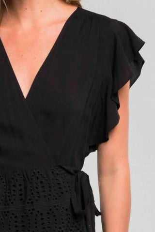 Black eyelet peplum wrap top with ruffle sleeves - romantic boho style blouse

