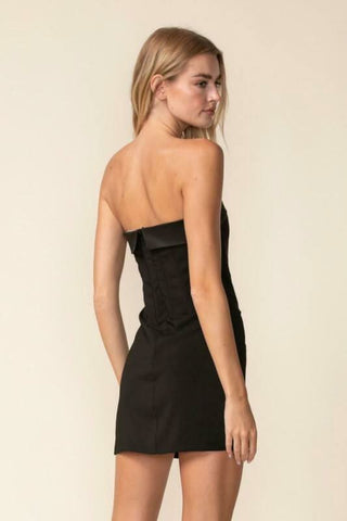 elegant black strapless mini dress for date night