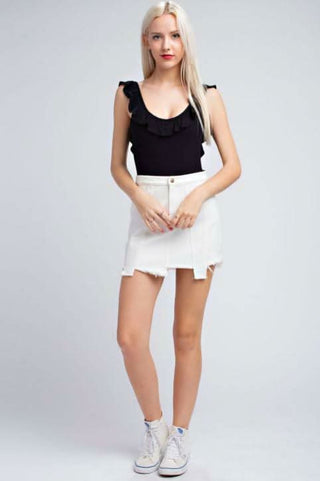 black sleeveless bodysuit with dramatic scoop back
