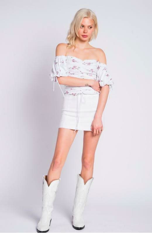 White floral strapless top