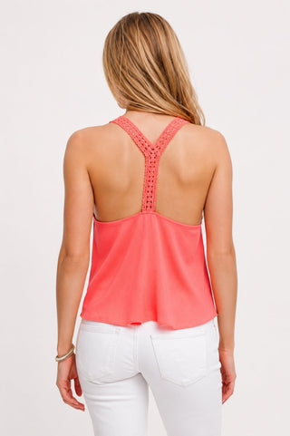 Party All The Time Neon Coral Tank - Back View