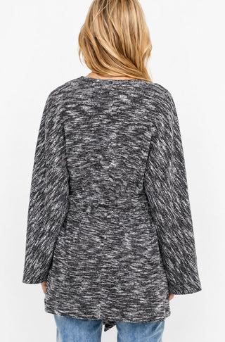 Sasha Black Space Dye Kimono Sleeve Cardigan - Back View